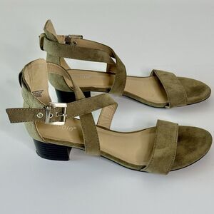 Nicole Buckle Ankle Wrap Strap Sandals Womens Size 8 Olive Green Suede